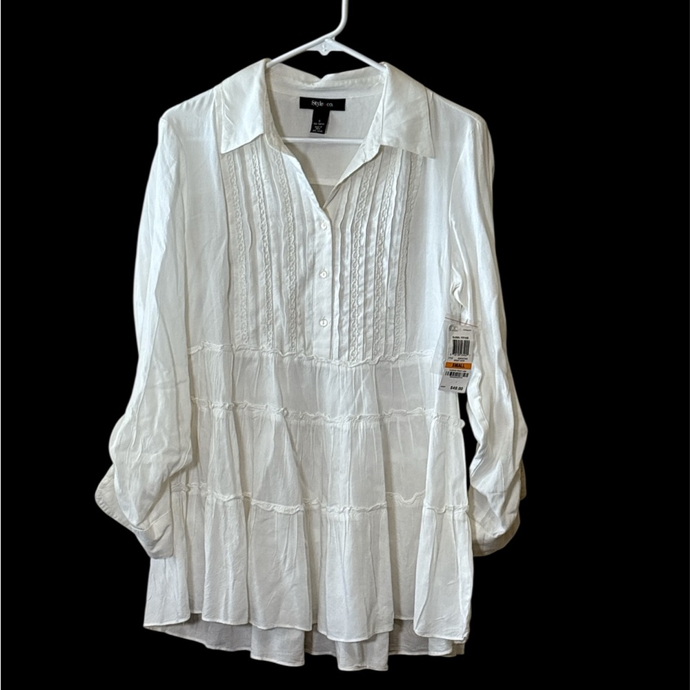 Style & Co. White Pintuck Blouse,NWT,made in India,100% Rayon